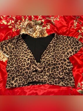 torrid Leopard-Print Tie-Front Swim Crop Top - Brown & Black